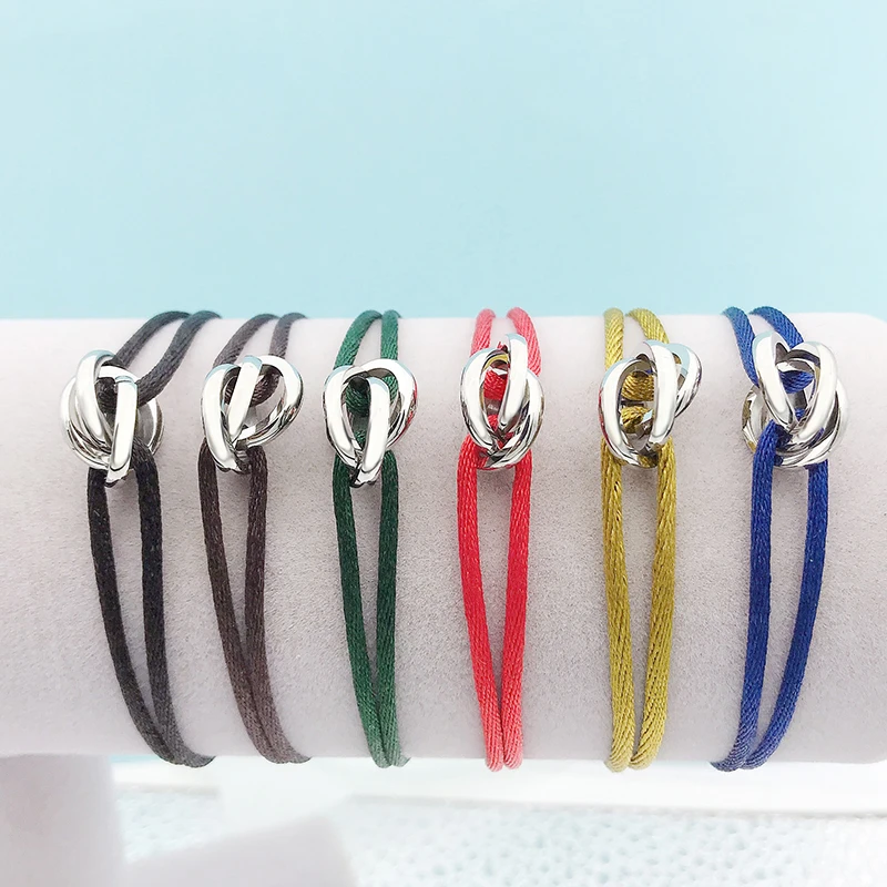 

3 Metal Triple Stainless Steel Bracelet Buckle Ribbon Lace Up Rope Charm Bracelet Adjustable Size Bracelet DIY Bracelet