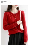 New Worsted Spring And Autumn Women Cardigan Round Neck Knitwear Solid Color Fashion High-grade Knitwear-ZD-021 2