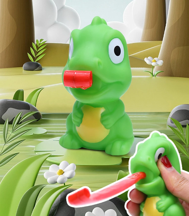 Kneif-Frosch-Dinosaurier-Spielzeug mit herausgestreckter Zunge, lustiges sensorisches Stressabbau-Fidget-Spielzeug, Katzenspielzeug, Schulgeschenke für Schüler – Detail 1