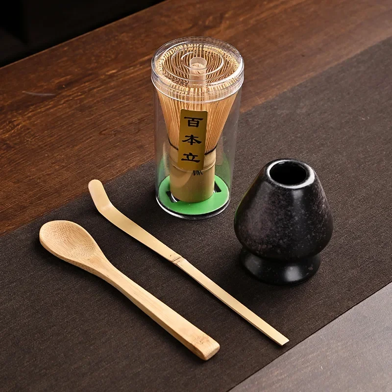 Matcha Tea Set Matcha Tea Tools Tea Ceremony Tools Tea Set Matcha Whisk 4 IN 1 Bamboo Matcha Powder Whisk Teaspoon Ceramic Bowl Tranditional Tea Matcha Whisk (Chasen)Sets Home Tea-making Accessories