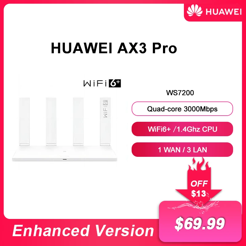 

Original HUAWEI AX3 WiFi 6+ Gigabit Quad Core 3000Mbps Repeater Amplifier Mesh WiFi 4 High Gain Antennas Global Version
