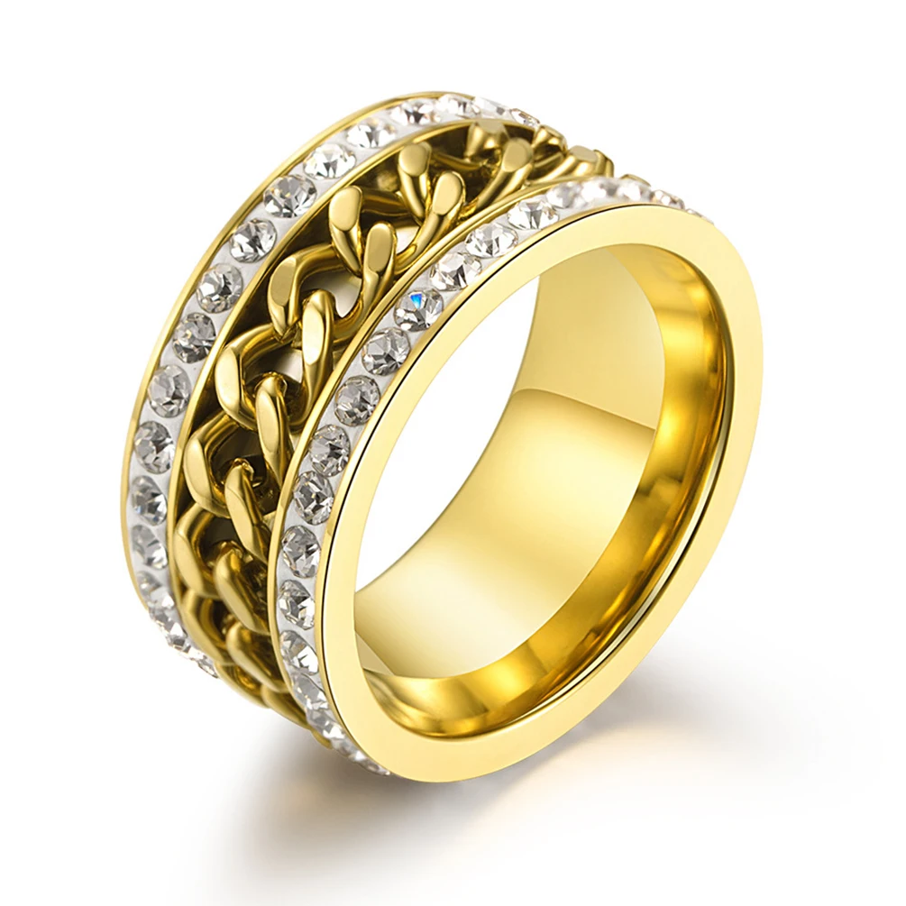 Anillo De Cadena De Eslabones Cubanos De Acero Inoxidable, Acero Inoxidable, Metal