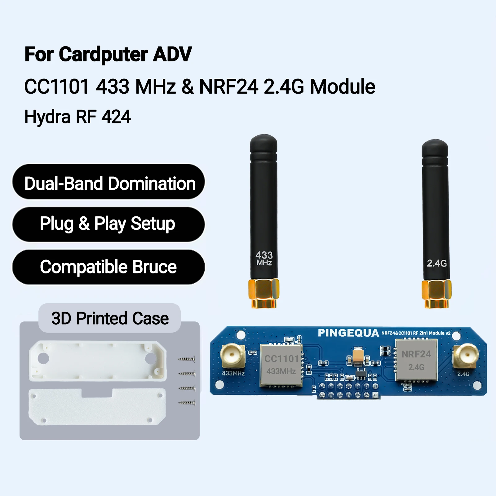 NRF24 & CC1101 433Mhz für M5Stack Cardputer ADV, automatische Umschaltung, starkes Signal, Bruce-kompatibles PINGEQUA Hydra RF 424 Modul
