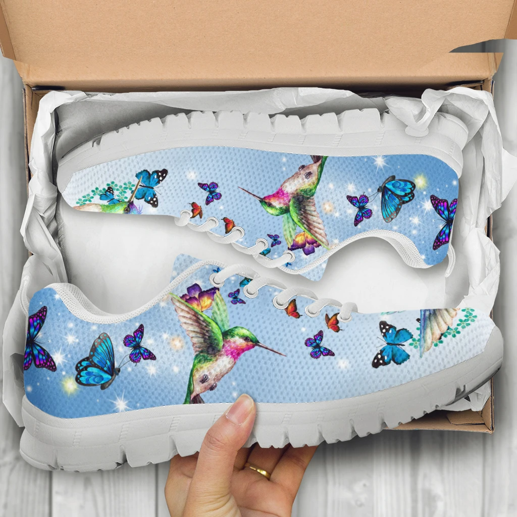

INSTANTARTS Hummingbird Designs Comfortable Women's Sneakers Butterflies White Soft Sole Casual Sneakers Insect/animal Flats Hot
