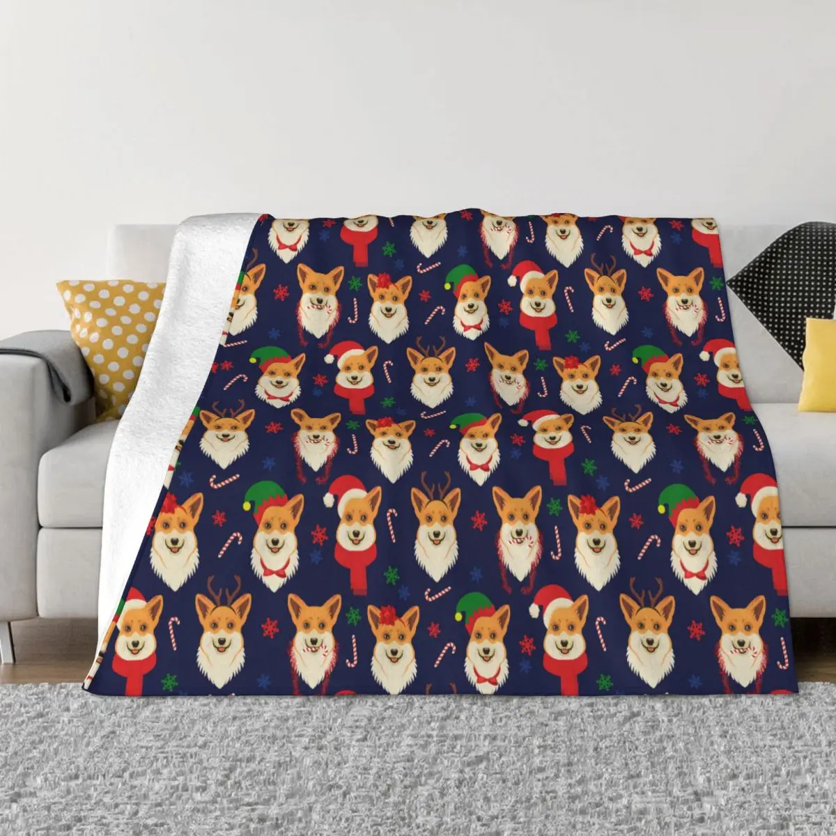 

Corgi Dog Plaid Blanket Sofa Cover Velvet Winter Cartoon Animal Multi-function Soft Throw Blankets for Bed Travel Bedding Throws