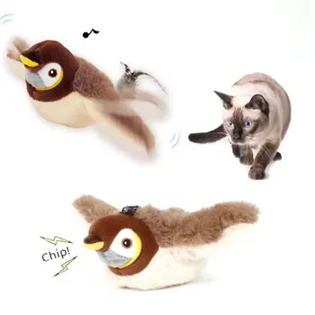Giocattoli interattivi per gatti Giocattolo per gatti con uccello volante ricaricabile Uccelli battenti (non volanti) Può aggiungere un giocattolo di peluche attivato al tocco di erba gatta