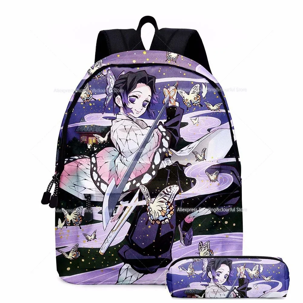 Demon Slayer Nezuko Backpacks 2pcs Girls School Bags Kimetsu No Yaiba Kids Anime Bagpacks Female Male Bookbag Gifts 3