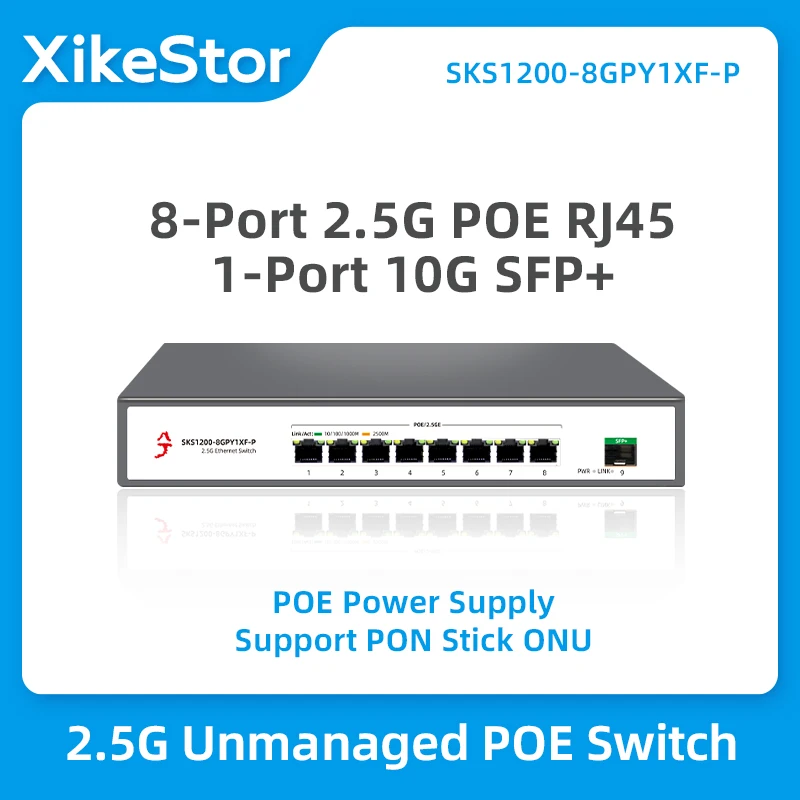 

Неуправляемый переключатель XikeStor 2,5G POE, 8 портов, 1,5G POE RJ45, 1 порт, 10G SFP + коммутатор для сети Ethernet, концентратор локальной сети