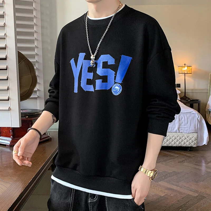 Two Fake Pieces Men Sweatshirts 2022 New Arrive Spring And Autumn Fashion Letter Male Coat Teenager Boy Korean Style H28