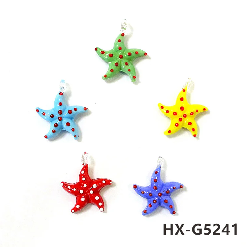5pcs 귀여운 미니 불가사리 유리 펜던트 다채로운 작은 바다 별 참 장식품 DIY 공예 용품 수제 애호가를위한 완벽한 선물