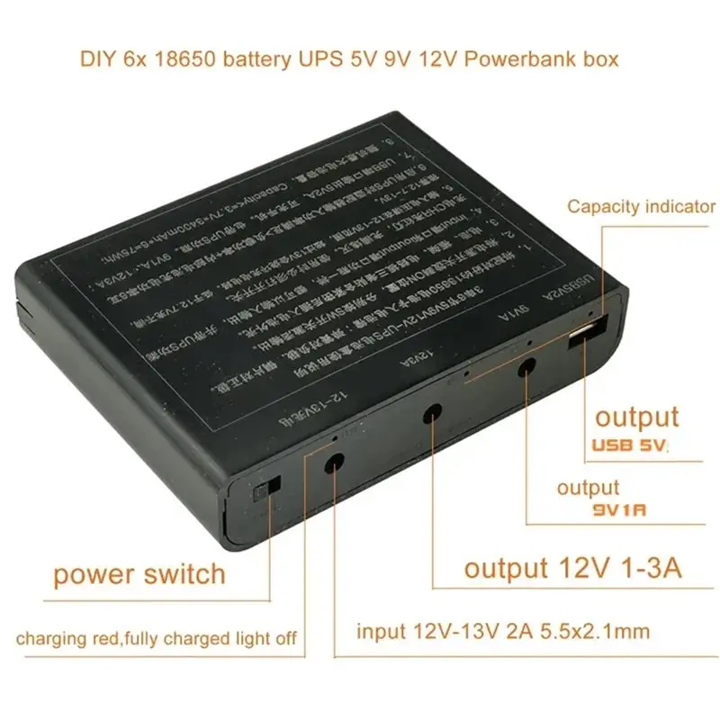 24시간 배송 2X USB DC 12V 출력 6X 18650 배터리 UPS DIY 박스 휴대폰 와이파이 라우터 LED 라이트 보안 카메라용