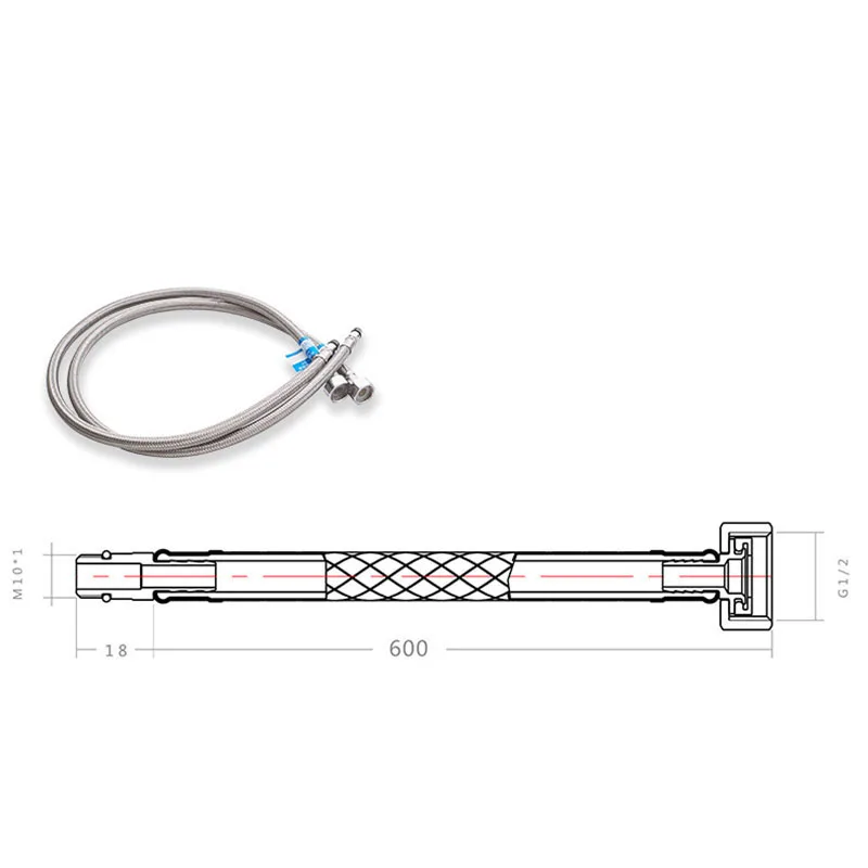 G1/2 M10*1 304 nerez ocel opletené míchat rýma horké voda hadicové kuchyň koupelna pípa trubice pružné instalatérské opletené guma