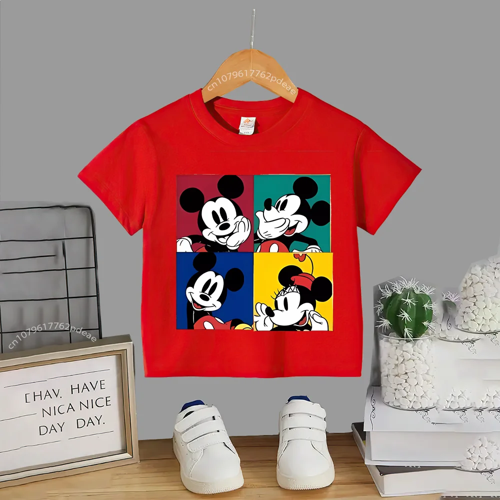 Disney Street Teen 100% Cotton T-shirt Kids Cartoon Mickey Outdoor Comfortable Casual crew neck T-shirt Boys Girls short sleeve 5