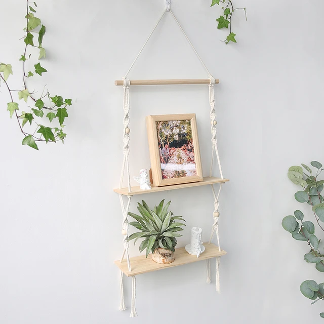 Room Decor Decorative Shelves  Macrame Wooden Wall Shelf - Decorative  Shelves/display Stands - Aliexpress