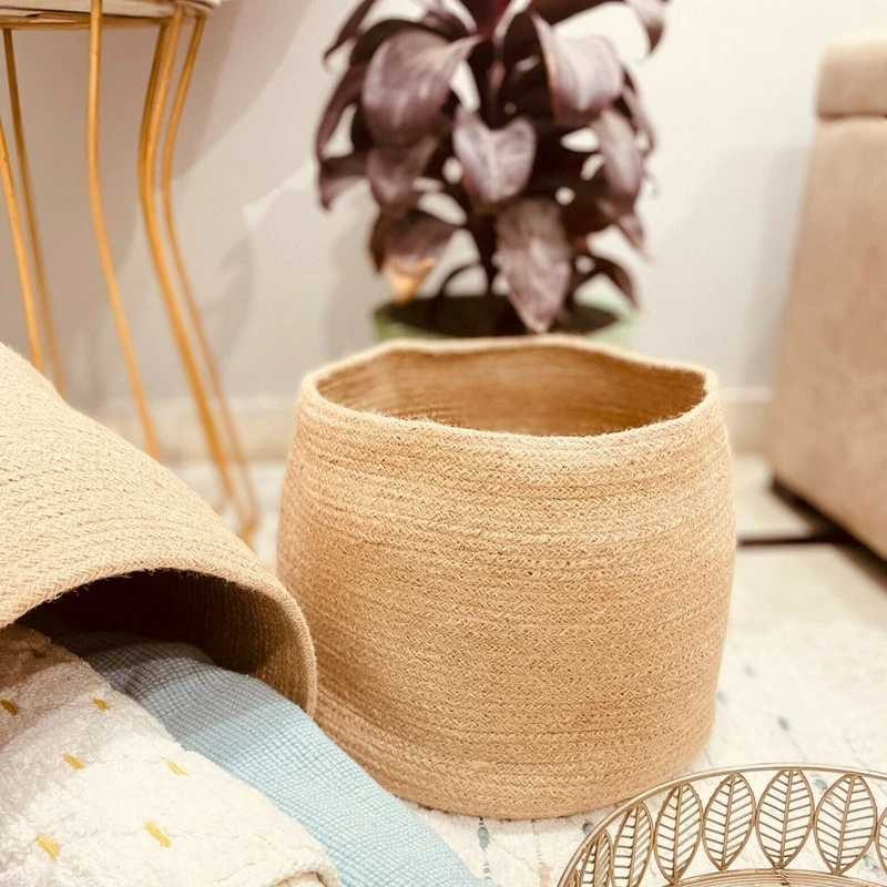 

Handwoven Natural Round Large Jute Planter Basket for Storage 14x12 inches