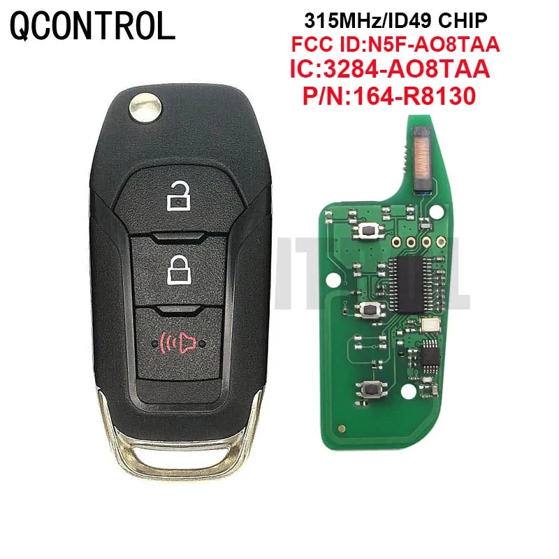 Qcontrol 3 Buttons Flip Remote Key Keyless Entry Fob 315MHz 49 Chip Hitag Pro for Ford Fusion 2013-2015 FCCID: N5F-A08TAA