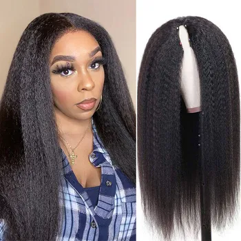 Megeen Kinky Straight V Part Wig Brazilian Yaki 100% Human Hair U Part Wigs For Women 180% Density Easy Install Wear Go Hair Wig