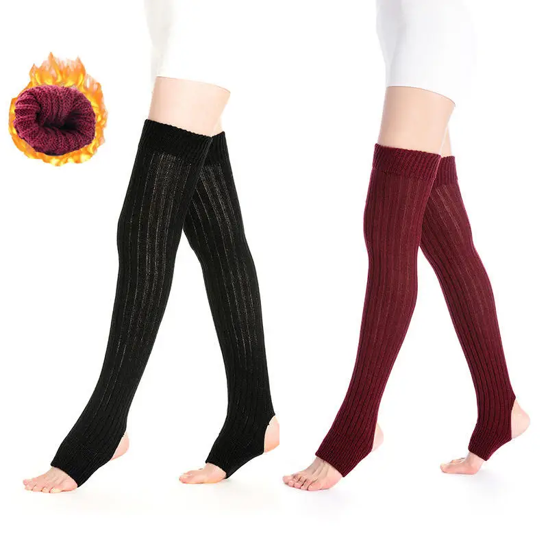 Winter Leg Warmers Women Sexy Socks Over Knee Stockings Warm Soft Gaiters Leggings Hollowed Foot Heel Female Long Socks