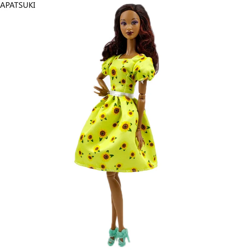Yellow Sunflower Countryside Floral Dress For Barbie Doll Clothes