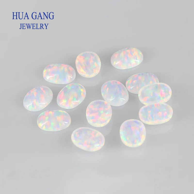 FI06 Synthetic Opal Loose Stones Oval Shape Base Cabochon Created Opal Beads Semi-Precious Stones For Jewelry 3x5mm-10x14mmmm