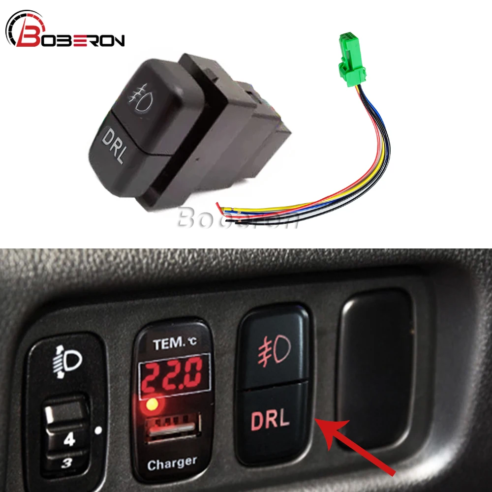 Car LED Dual Switch Front Fog Light Switch DRL Button with Wire for Mitsubishi Pajero V73