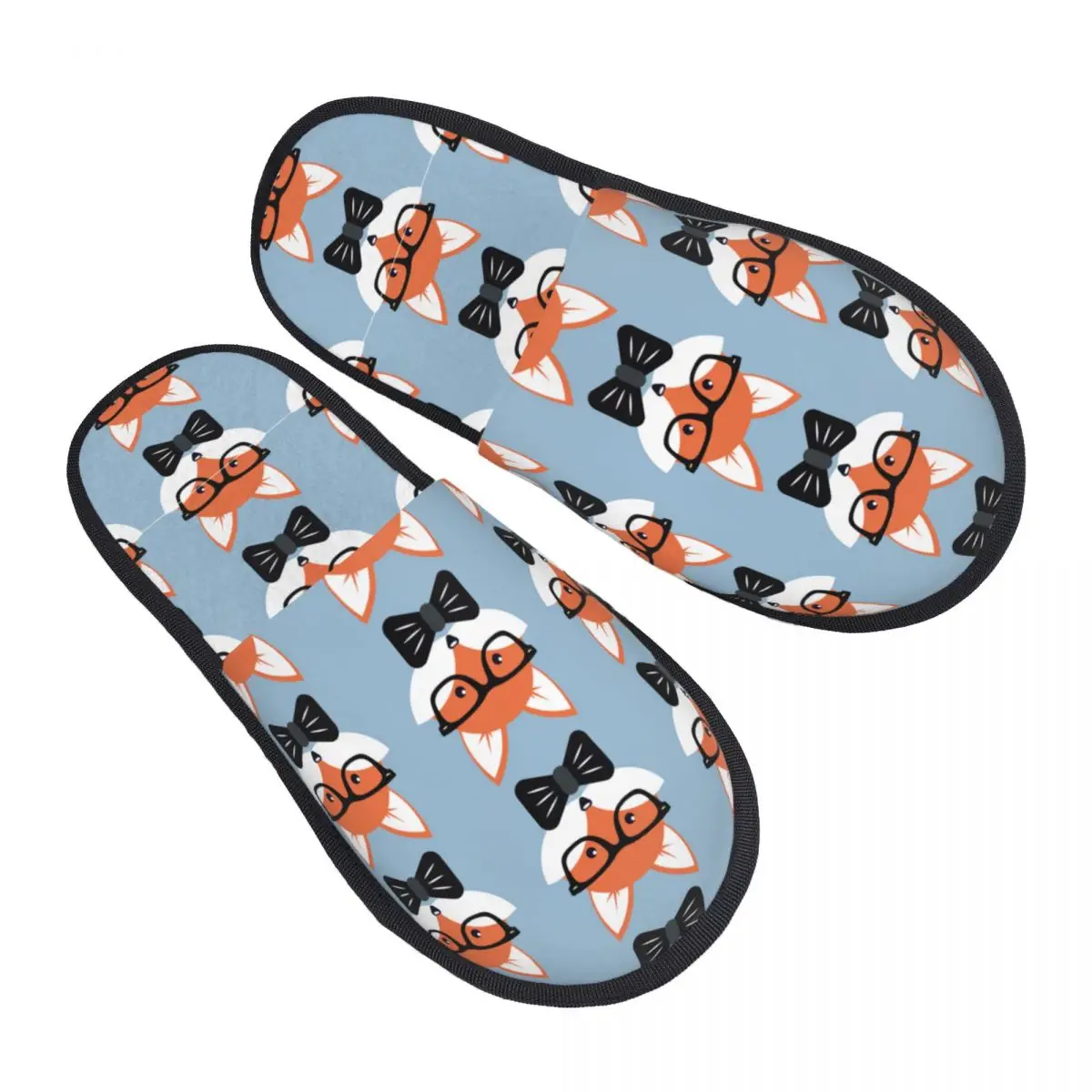

Foxes Faces Glasses Bow-ties Slipper For Women Men Fluffy Winter Warm Slippers Indoor Slippers