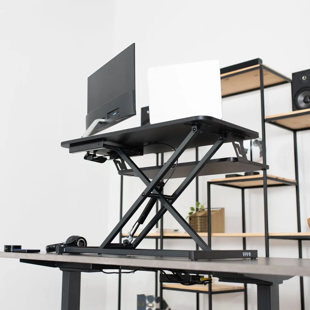 Height Adjustable 32 inch Stand Up Desk Converter, Quick Sit to Stand Tabletop Dual Monitor Riser Workstation 6
