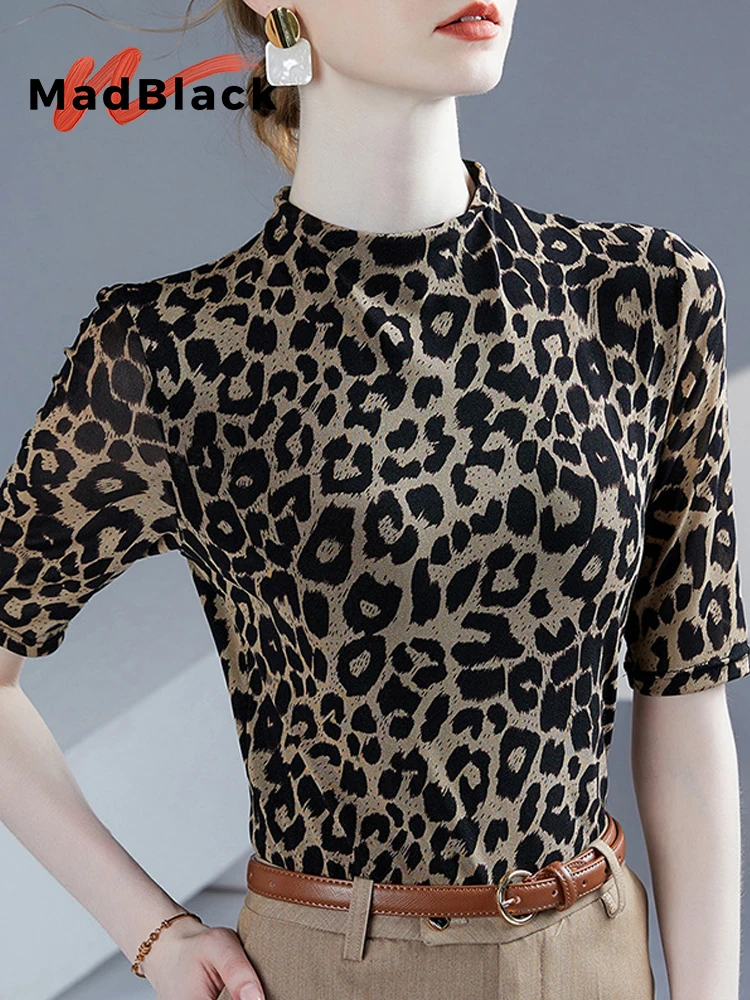 

Женская футболка с коротким рукавом, с круглым вырезом и леопардовым принтом