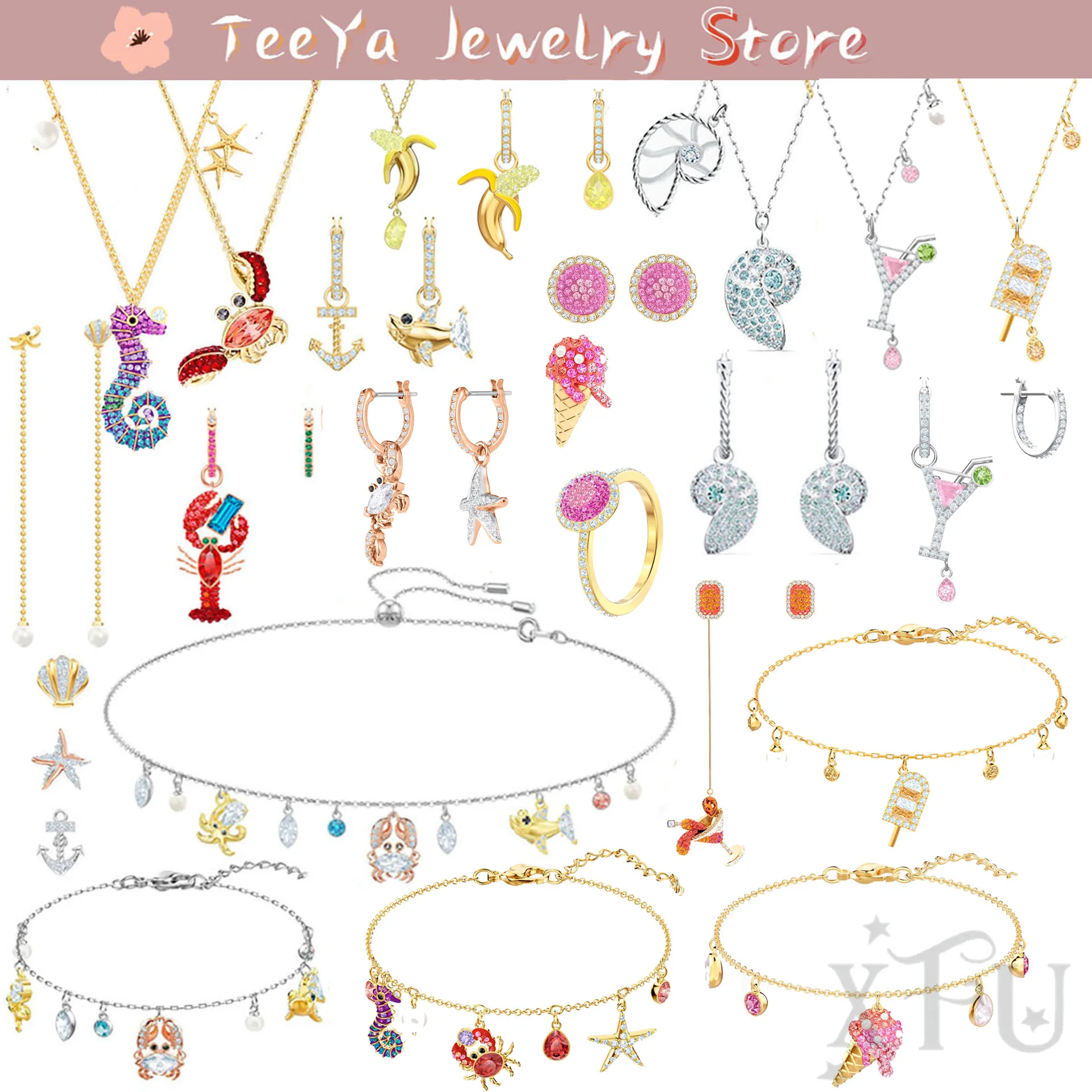 

Набор украшений Swa, подарок на Рождество, ожерелье и украшения, с темой "Океан", с морским коньком, крабом, с коробкой