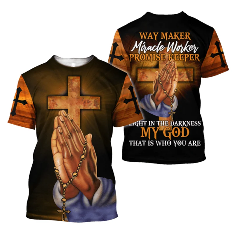 

PLstar Cosmos 3D Printed Shirts Jesus Praying Hand Way Maker Jesus t shirts Unisex Unique Streetwear Casual T-Shirt Short Sleeve
