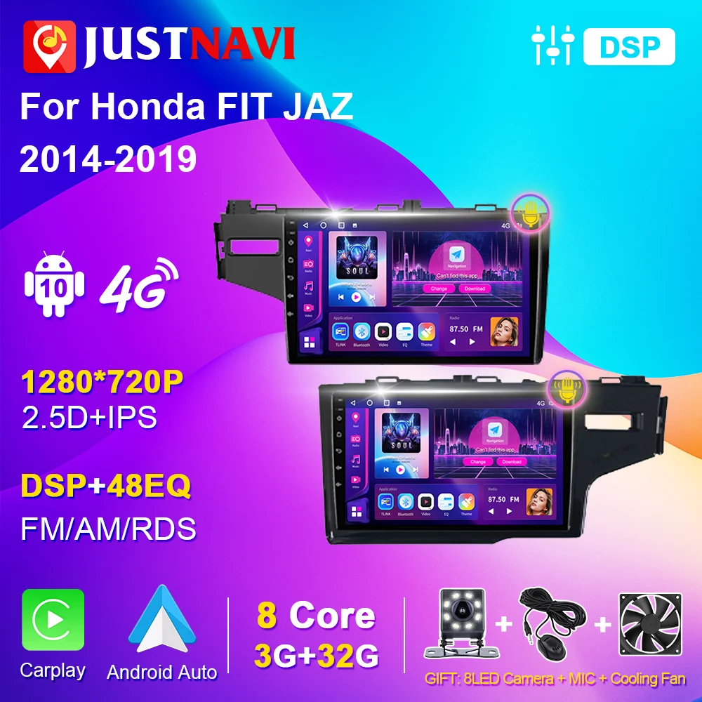 JUSTNAVI Radio inteligente para coche HONDA FIT JAZZ 2014 2019 LHD RHD
