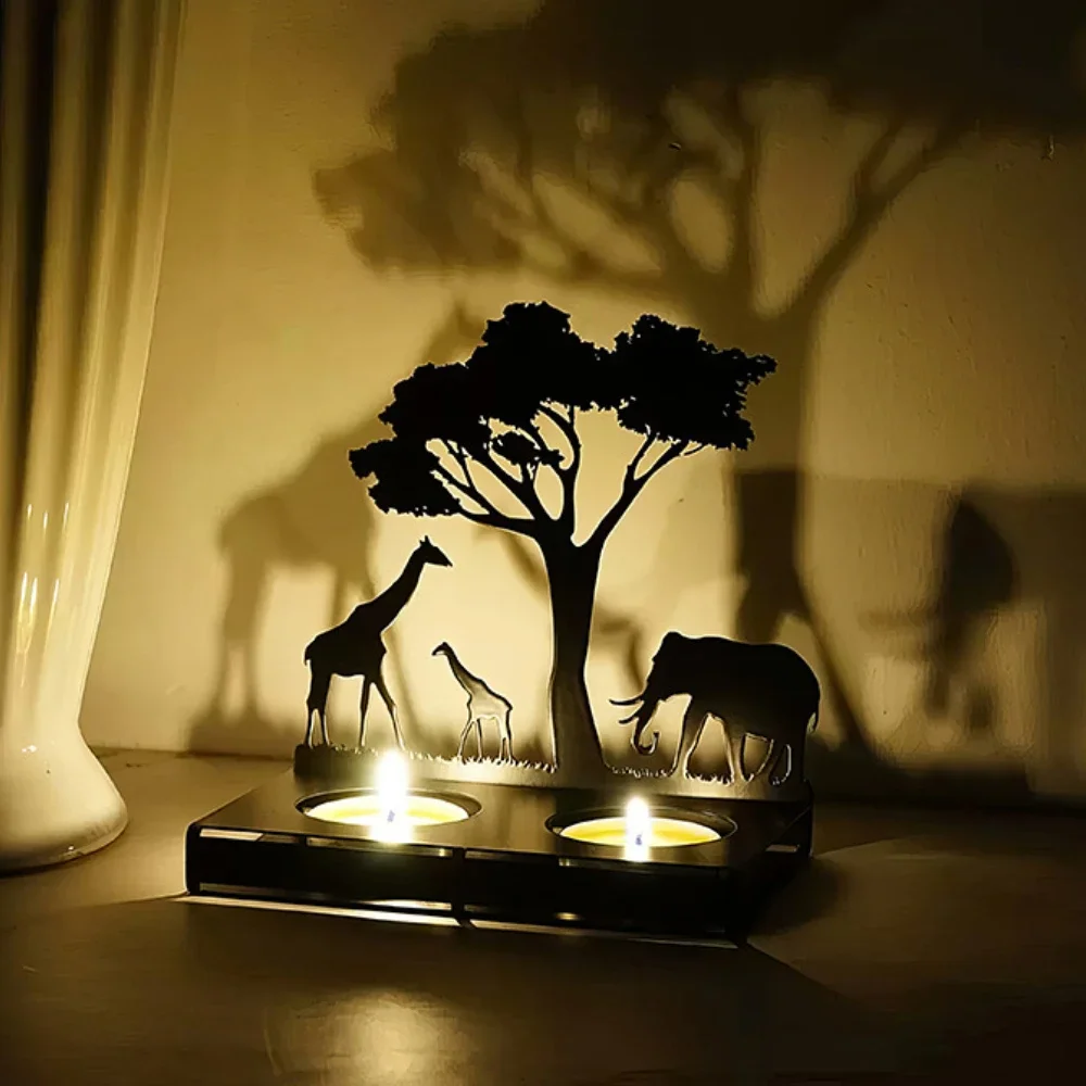 Candle Holders 3D Animals Candle Container Silhouette Metal Iron Candlestick Holder Deer Elephant Giraffe Home Desktop Decor DIY Props Gift Kit