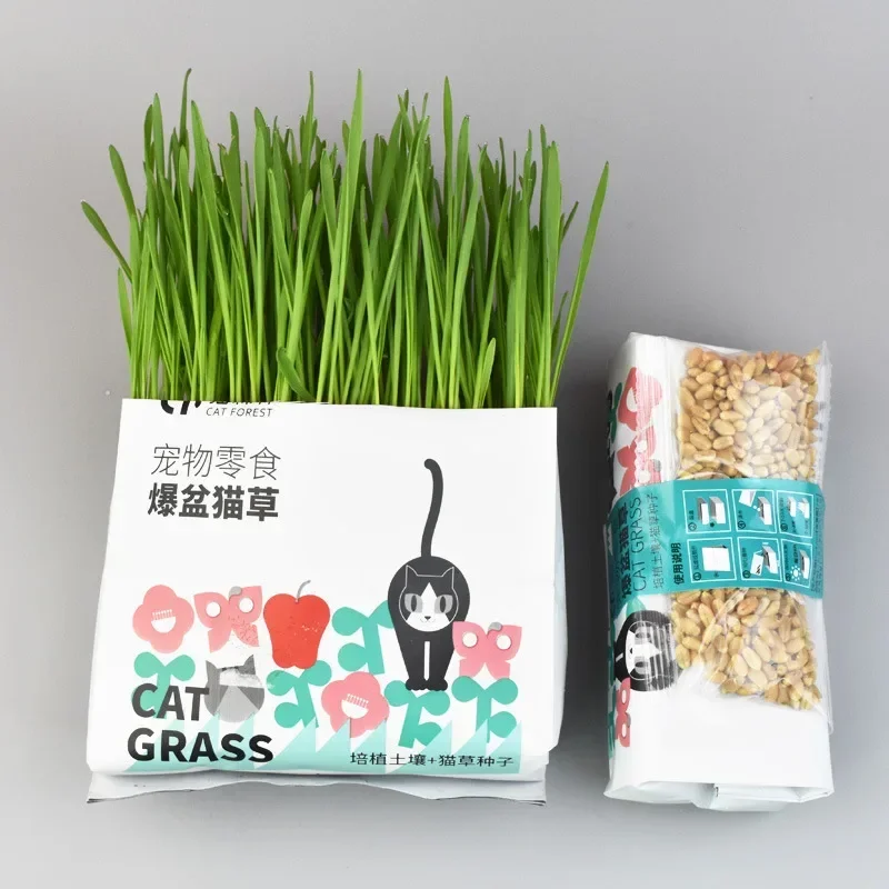 Cat Grass Cat Snacks Hair Ball Grass Potted with Seeds Promote Digestion