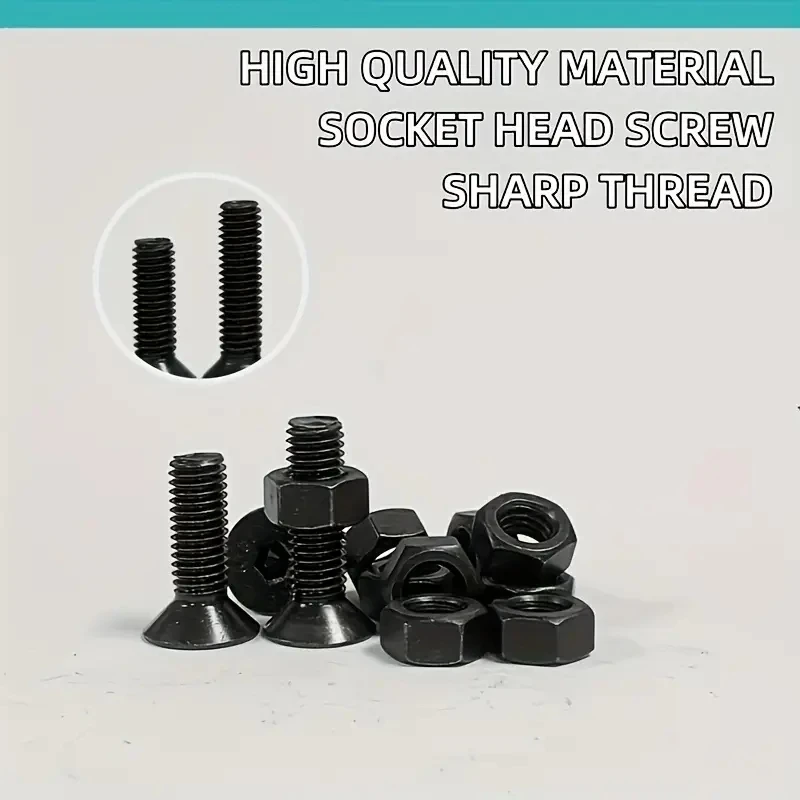 205 M6-M8 Countersunk screw and hex nut set, black flat head screw, metric hex socket screw, full thread