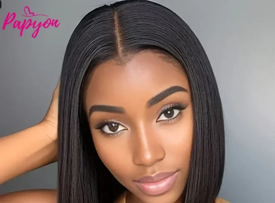 Short Bob Wigs Straight Glueless Wig Ready To Wear Human Hair Wigs Pre Cut 4x4 Elastic Drawstring Upgraded No Glue Lace Air Wig 5