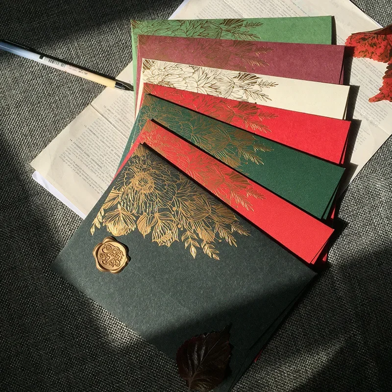 5pcs Retro Gold Foil Envelopes Vintage Paper Envelopes Wedding Party Invitation Cards Cover Korean Stationery Office Supplies 5pcs lot thick western envelopes gray green blue retro invitation envelopes school office supplies