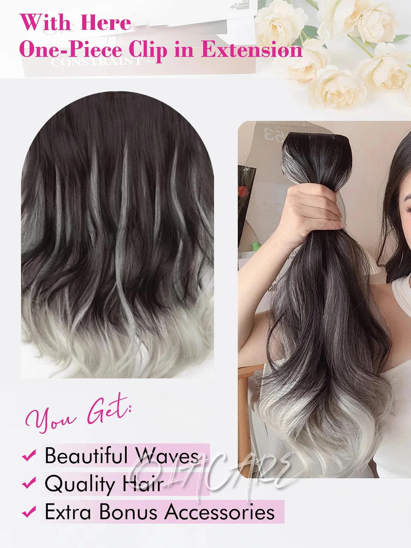 Synthetic Curly Wavy Hair Extensions For Women Black Brown Grey