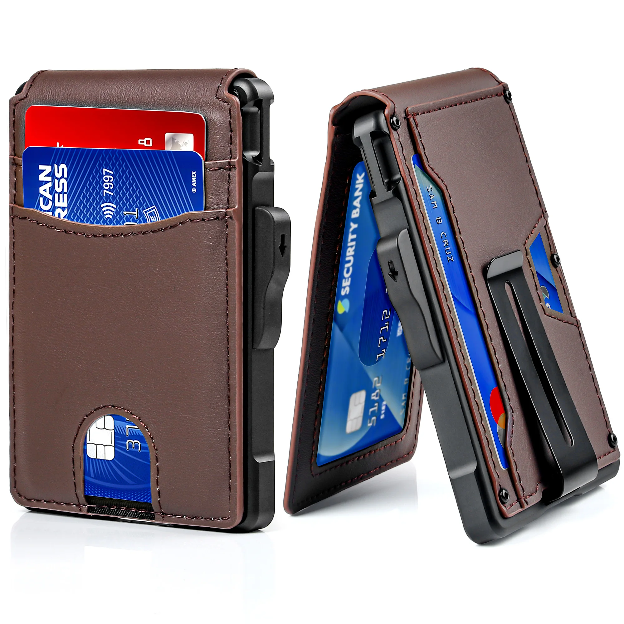 Sleek RFID-Blocking Minimalist Men's Wallet with Money Clip & ID Window