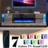 Glossy Oak Fireplace TV Stand with 36" Fireplace, 70" LED Lights Entertainment Center with Flip Doors & Corner Glass Decor 5