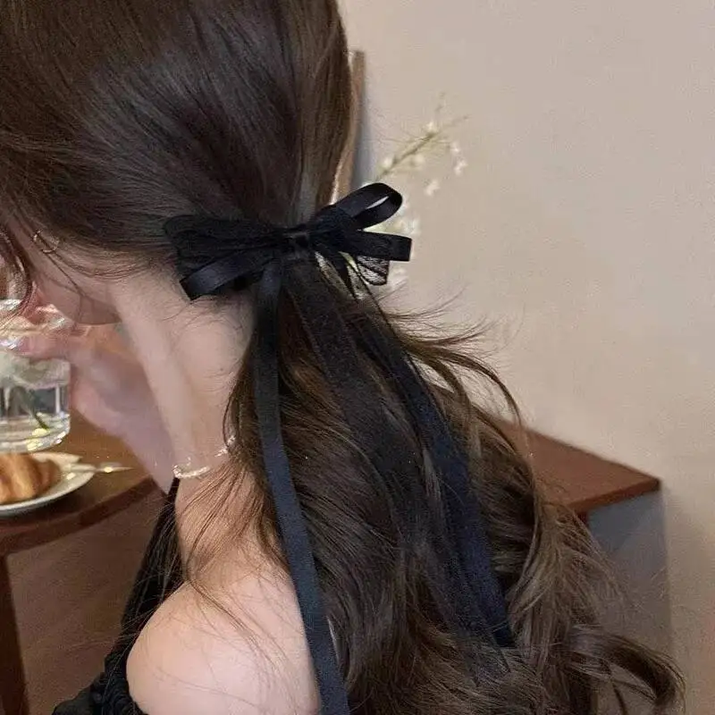 Koreanische Spitzen-Haarspange mit Schleife, trendige lange Haarspange mit Band, Haarband für Frauen und Mädchen, geflochtene Hochzeits-Haaraccessoires – Detail 13