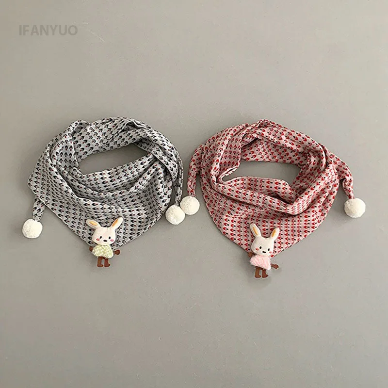 1-8Y Kids Scarf Thin Cotton Autumn Winter Children's Print Cute Rabbit Scarve Boys Girls Versatile Triangle Headscarf Baby Bibs