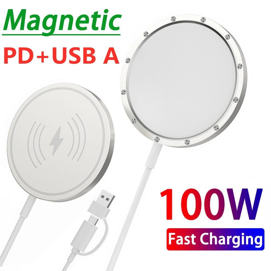 100W Magnetic Wireless Charger Pad Stand For iPhone 14 13 12 Pro Max Mini Airpods Pro USB A PD Fast Charging Station Chargers