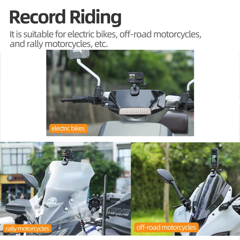 Universal Motorcycle Windshield Clip for DJI Action 5/4 CNC Aluminum Alloy Mount Clamp for Gopro/Insta360 GO3S/Ace pro Camera