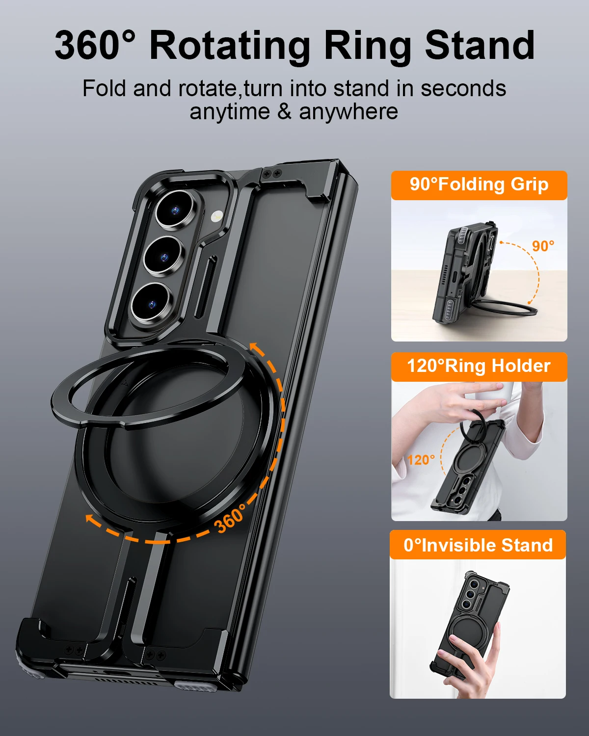 Eary Magnetic Case for Samsung Galaxy Z Fold 7 With 360°Rotating Ring Kickstand for Magsafe Wireless Charging Frameless Bumeper