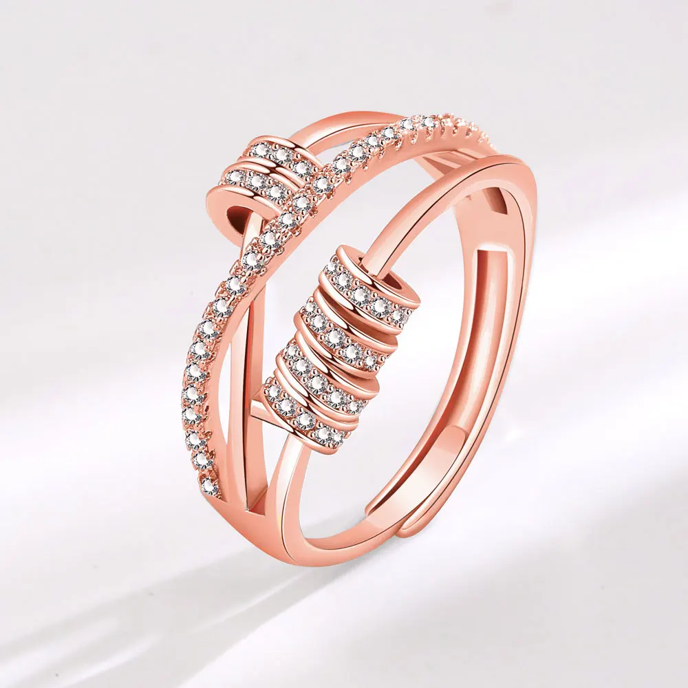 Anelli con zirconi regolabili semplici color argento per donna Uomo Ruota anello Ragazza Creatività Regali di gioielli geometrici - immagine 5