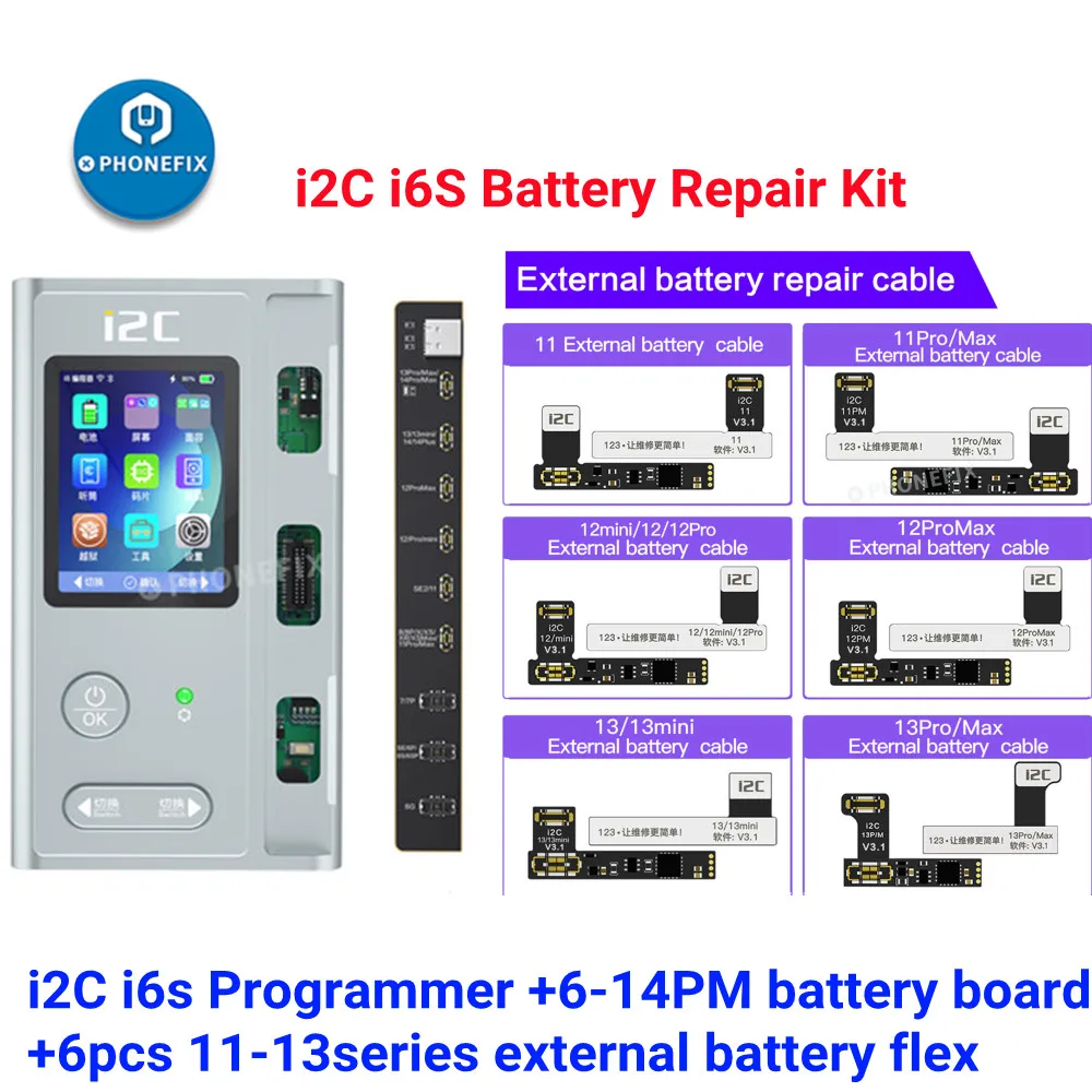 I2C i6S Intelligent Programmer For iPhone 6-15 Pro Max Battery Original Color True Tone Function Fingerprint Dot Matrix Repair