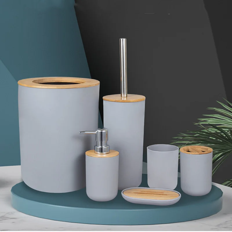Soap Dispenser Bathroom Accessories Set Bamboo Bathroom Accessories Designer Soap Lotion Dispenser Toothbrush Holder Soap Dish Tumbler Wood Bottle Cup