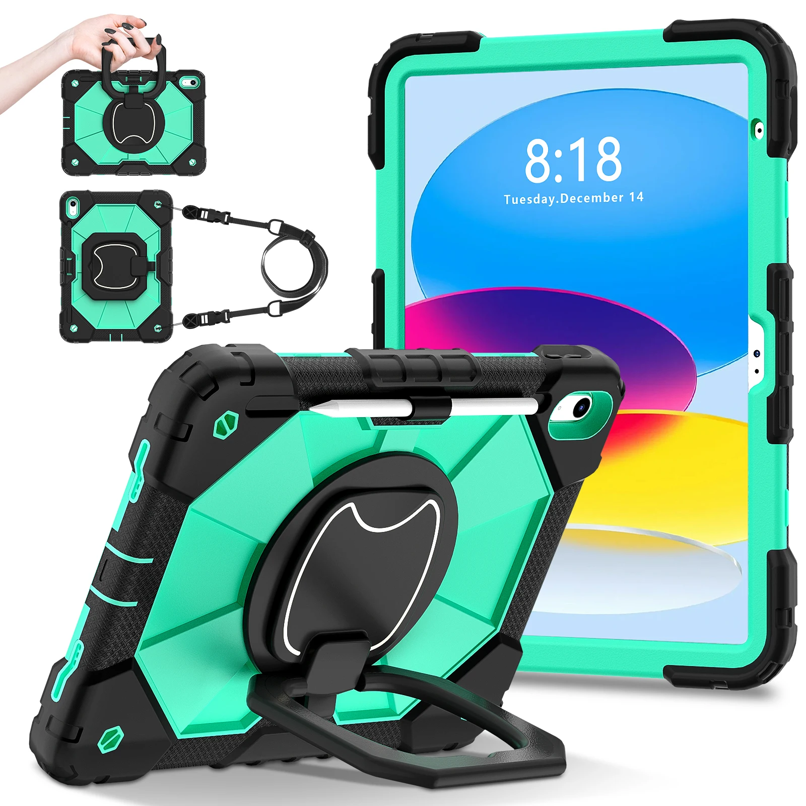 Kids Safe Shockproof Tablet Case with Shoulder Strap and Stand – Durable Silicone + PC Cover