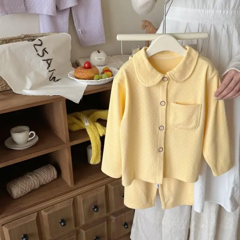 여아용 귀여운 가디건 홈웨어 아동용 잠옷 카와이 캐주얼 코트 세트 남아용 라펠 패션 투피스 의류 2025 키즈 보이