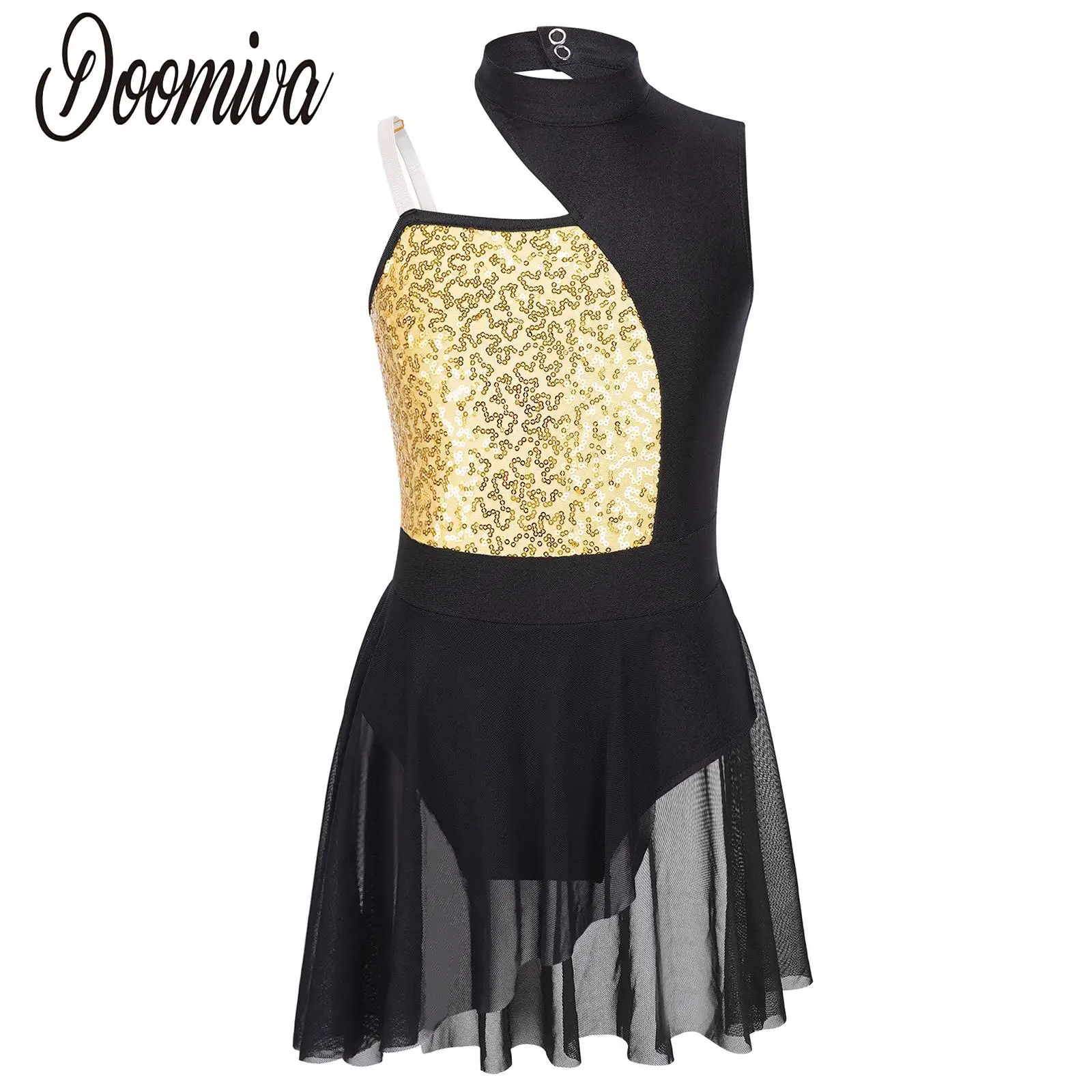 

Детское платье без рукавов с блестками и открытыми плечами